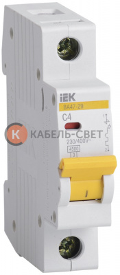 ВА47-29 Автоматический выключатель IEK "C" 1 полюсный, номинальный ток 4А, ток срабатывания 4,5 кА