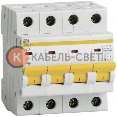 ВА47-29 Автоматический выключатель IEK "C" 4 полюсный, номинальный ток 20А, ток срабатывания 4,5 кА