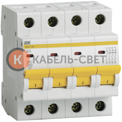 ВА47-29 Автоматический выключатель IEK "C" 4 полюсный, номинальный ток 63А, ток срабатывания 4,5 кА