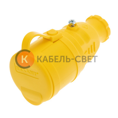 Розетка переносная влагозащищенная с крышкой, с/з, 16 А, IP44, каучук желтая REXANT