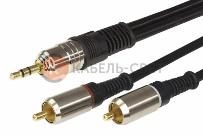 Шнур Стерео 3,5мм - 2 RCA, 5м, Gold-металл REXANT