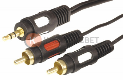 Шнур Стерео 3,5мм - 2 RCA, 5м, Gold REXANT