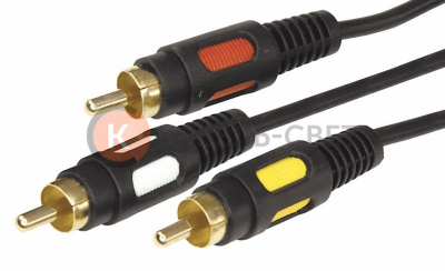 Шнур 3 RCA - 3 RCA, 3м, черный, Gold REXANT