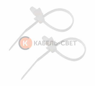 Хомут-стяжка нейлоновая с крепежным пистоном 100x2,5 мм, ø 2,4 мм, белая (100 шт/уп) REXANT