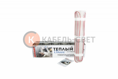 Теплый пол, нагревательный мат Classic RNX-2-300 2м², 0,5х4м, 300Вт двухжильный, с экраном REXANT