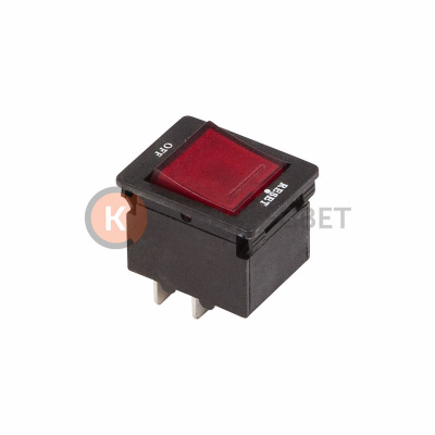 Выключатель - автомат клавишный 250V 10А (4с) RESET-OFF красный с подсветкой (IRS-2-R15) REXANT