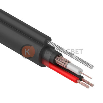 Кабель КВК-П-2+2x0,75 мм², +ТРОС (Cu/Cu) черный, 305 м, REXANT