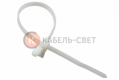 Хомут-стяжка нейлоновая с крепежным пистоном 190x4,8 мм, ø 3,2 мм, белая (100 шт/уп) REXANT