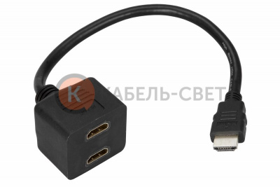 Переходник штекер HDMI - 2 гнезда HDMI с проводом, черный REXANT