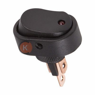 Выключатель клавишный 12V 30А (3с) ON-OFF черный ОВАЛ с красной LED подсветкой (RWB-523, ASW-20D)  REXANT